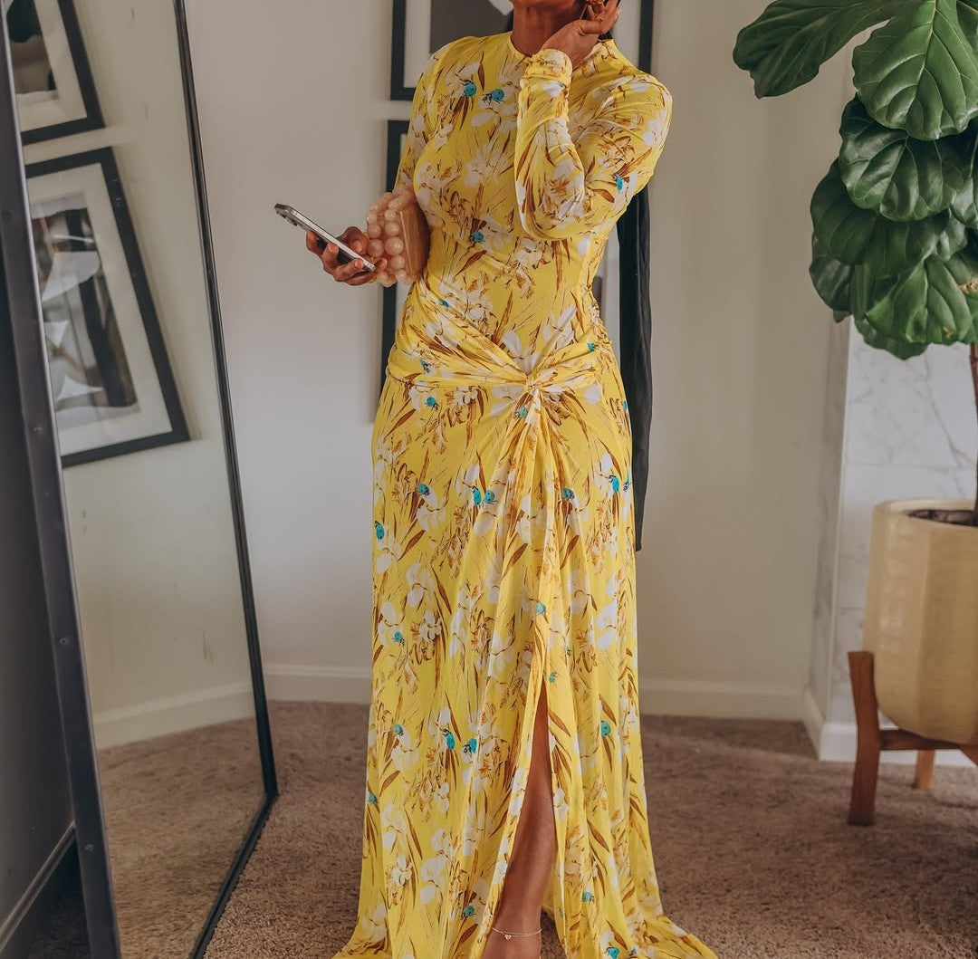 Yellow Mesh Knot Dress