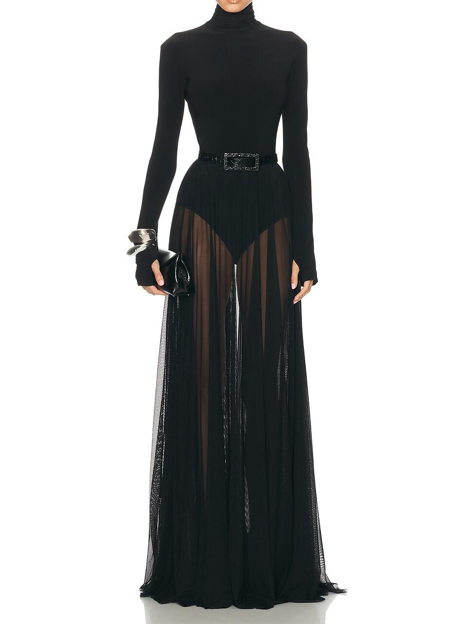 Long Sleeve Turtleneck Bodysuit Flared Gown