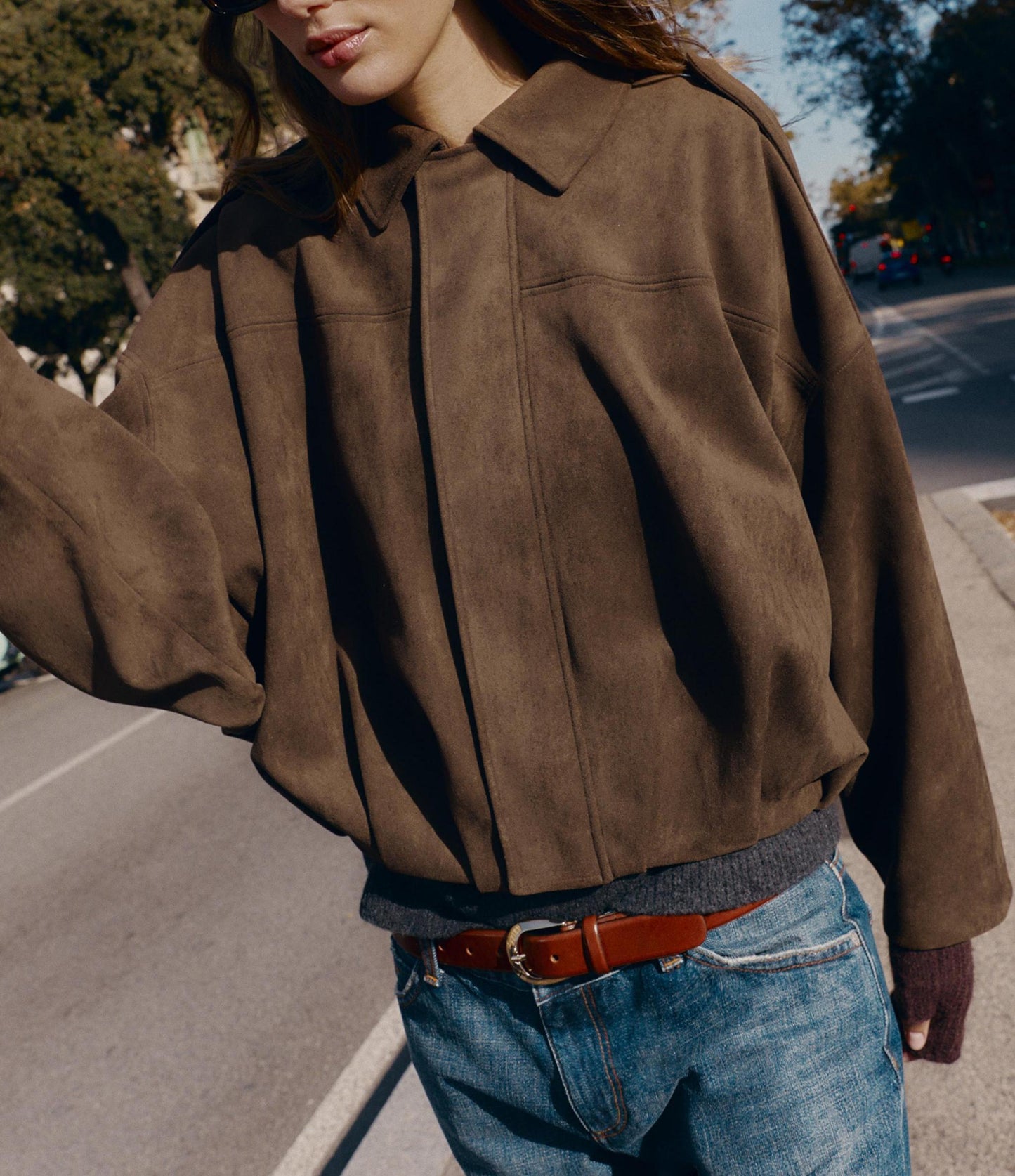 Suede-effect bomber jacket