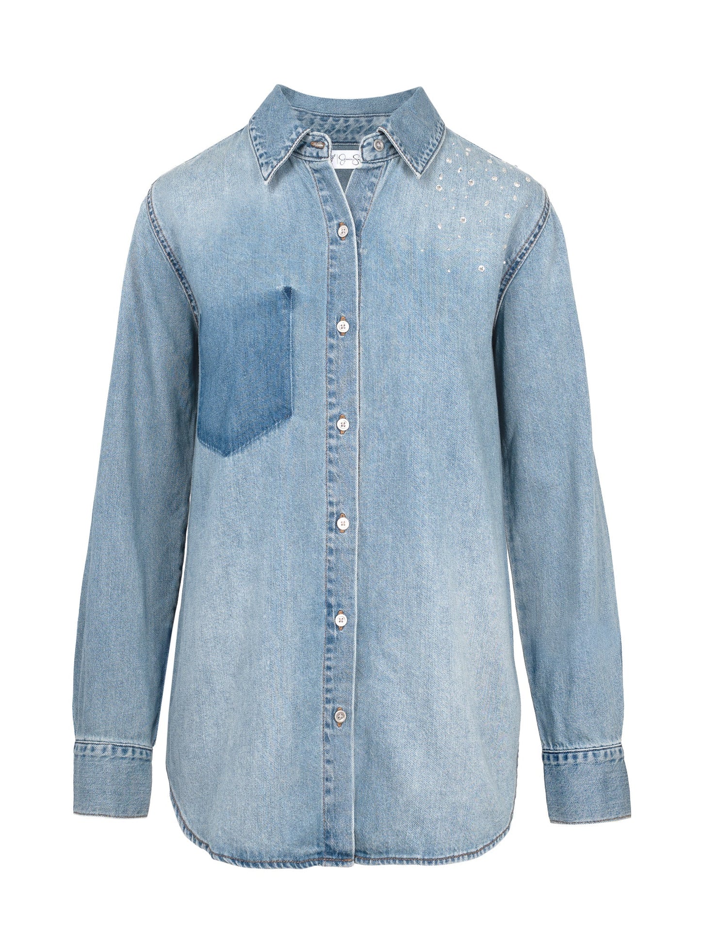 Women's two-tone denim long-sleeved shirt