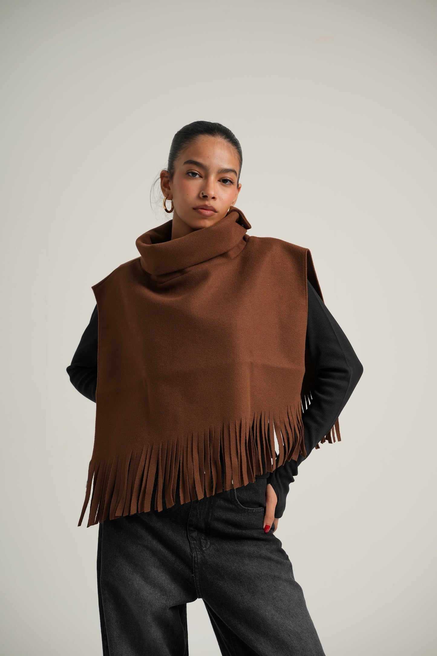 Tassel Collar Shawl Cape