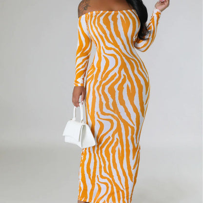 Off-shoulder backless long-sleeved dress