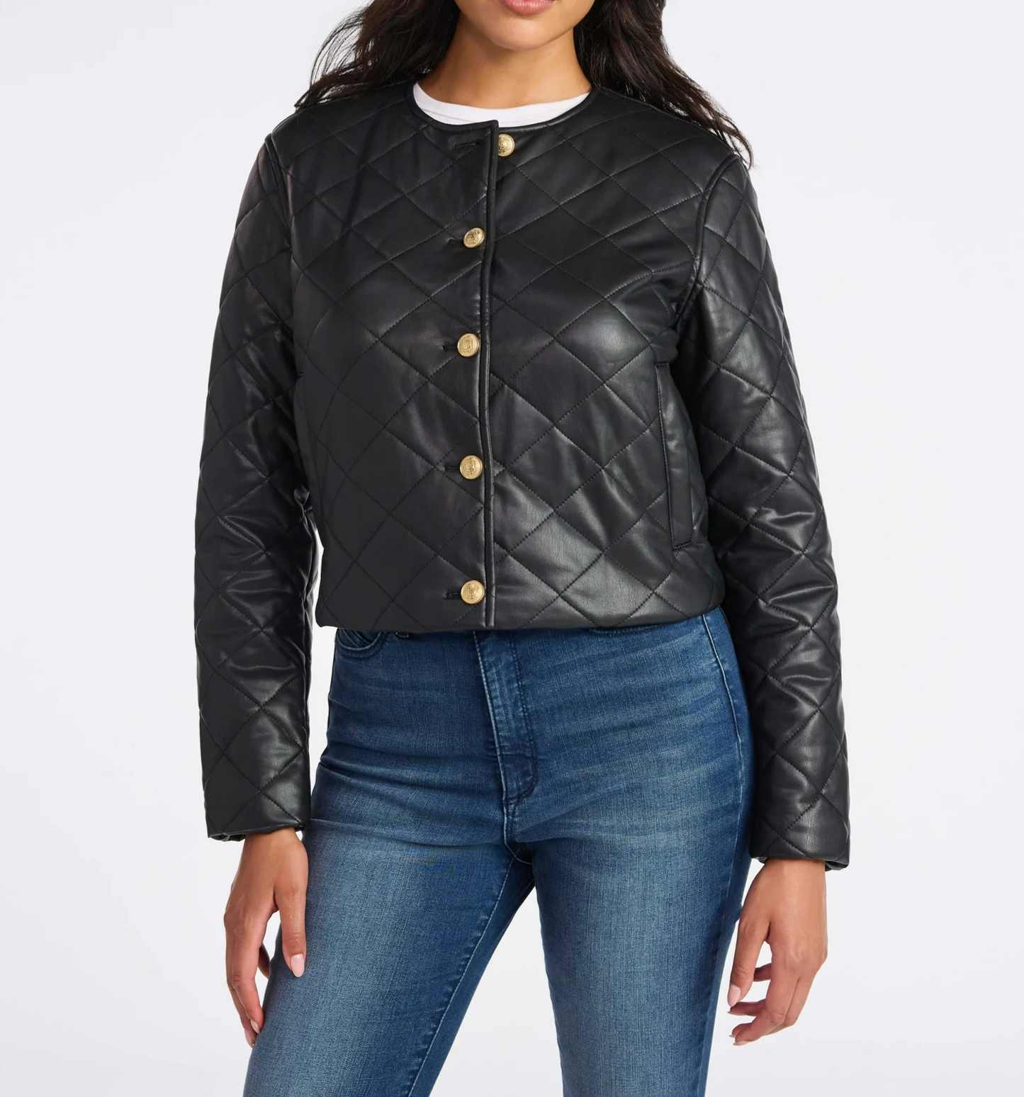 Artificial leather quilted jacket