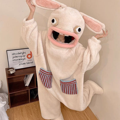 Cartoon Big Mouth Monster Onesie Coral Fleece Pajamas