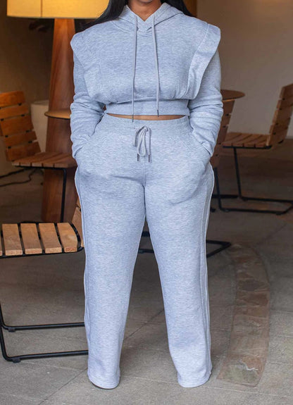 Hooded sweatshirt wide leg pants two piece set