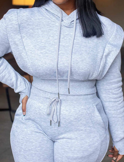Hooded sweatshirt wide leg pants two piece set