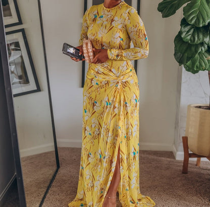 Yellow Mesh Knot Dress