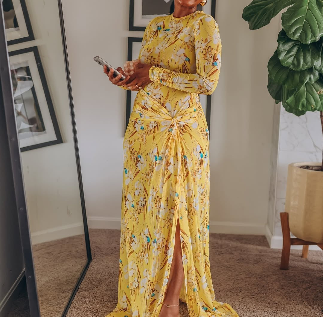 Yellow Mesh Knot Dress