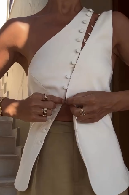 Asymmetric off-shoulder vest