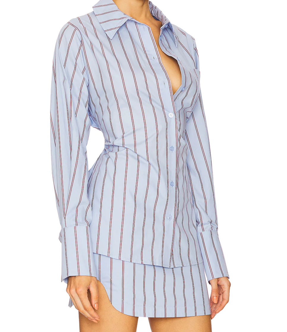 Waist Striped Shirt + Short Skirt Set