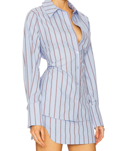 Waist Striped Shirt + Short Skirt Set