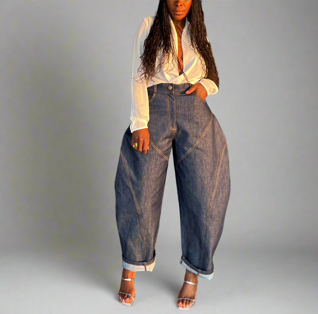 High-rise barrel-cut jeans