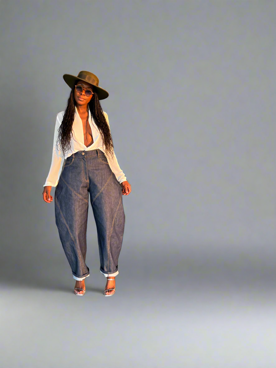 High-rise barrel-cut jeans