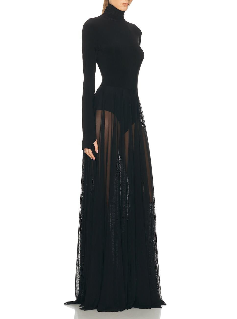 Long Sleeve Turtleneck Bodysuit Flared Gown