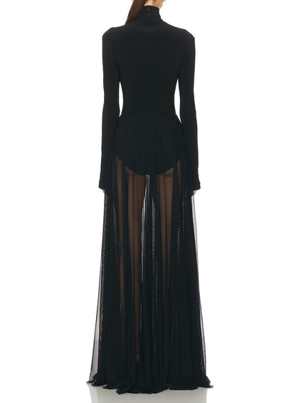 Long Sleeve Turtleneck Bodysuit Flared Gown