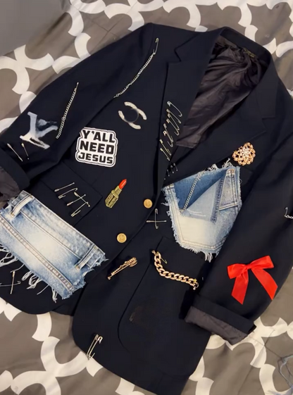 DIY Denim Appliqué Suit Jacket