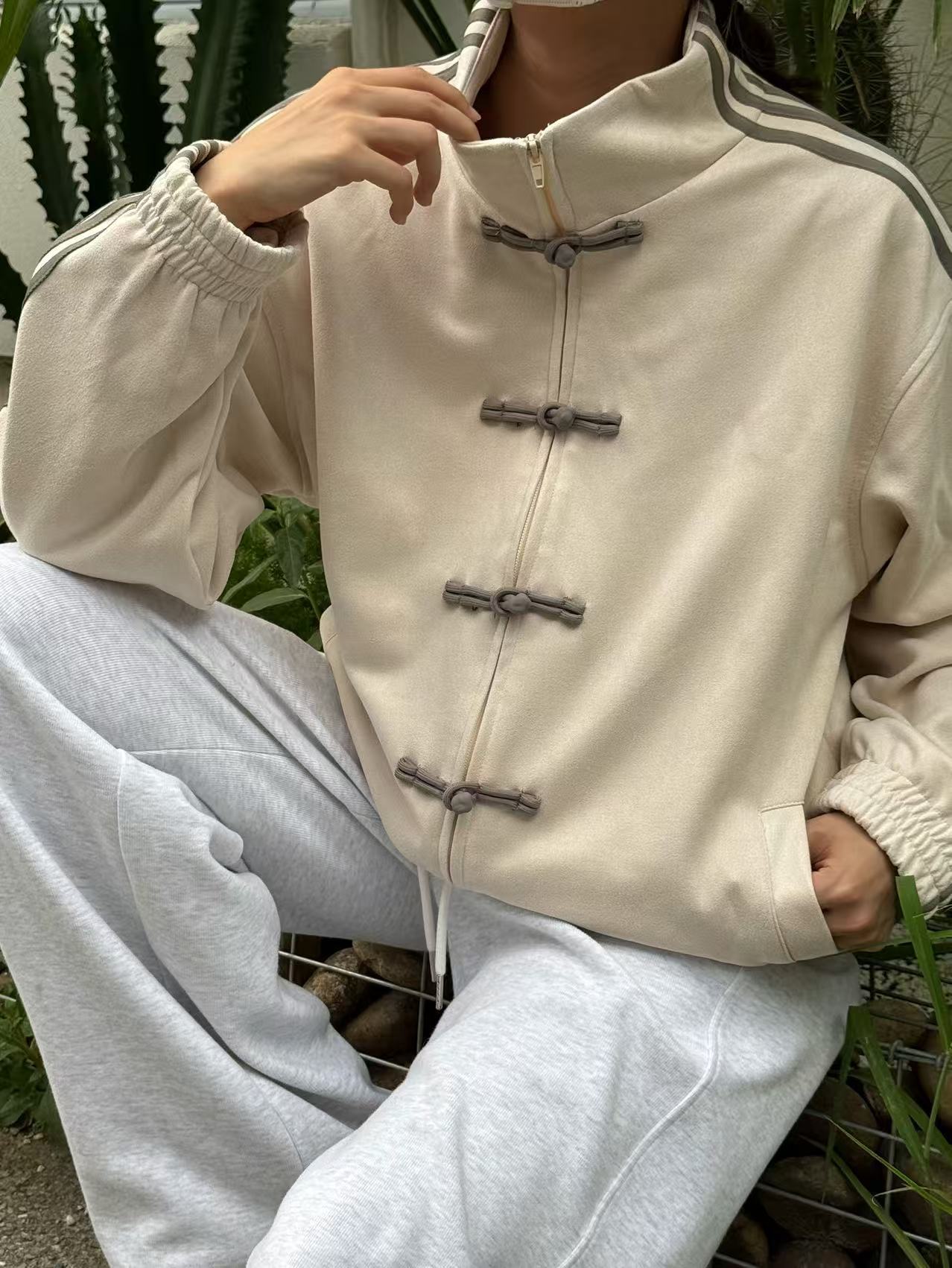 Patchwork Chinese-style stand-up collar jacket