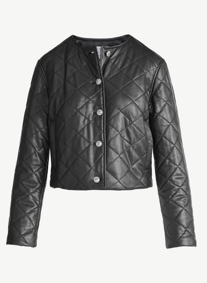 Artificial leather quilted jacket