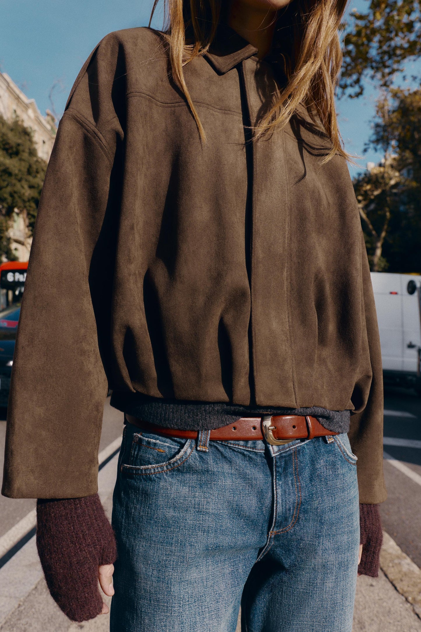 Suede-effect bomber jacket