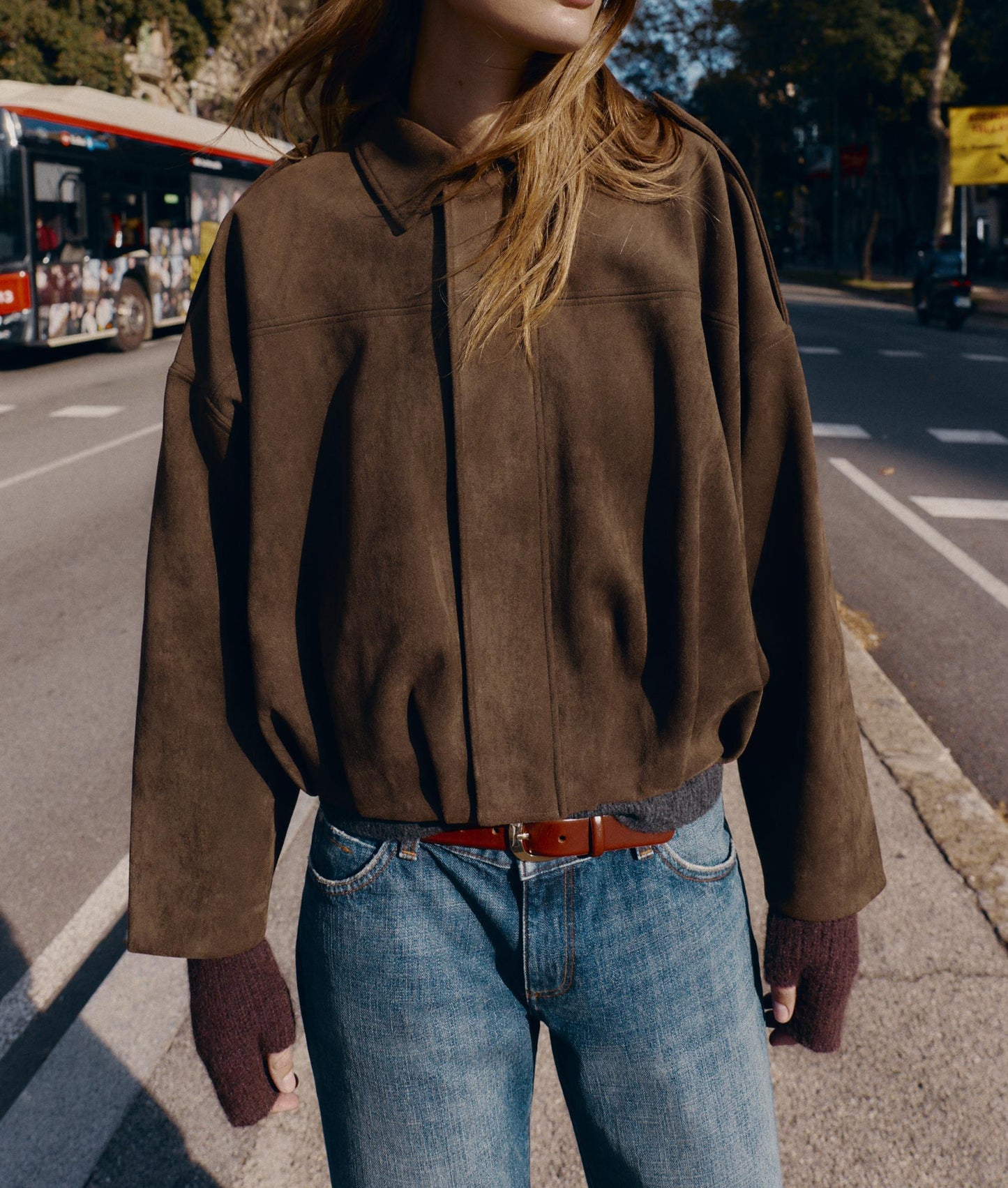 Suede-effect bomber jacket