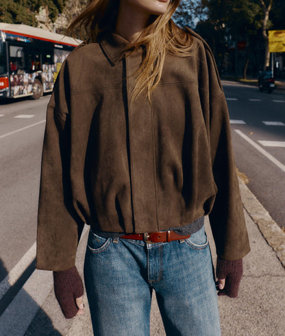 Suede-effect bomber jacket