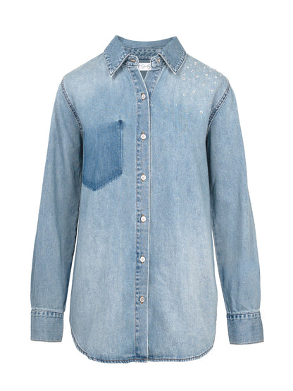 Women's two-tone denim long-sleeved shirt