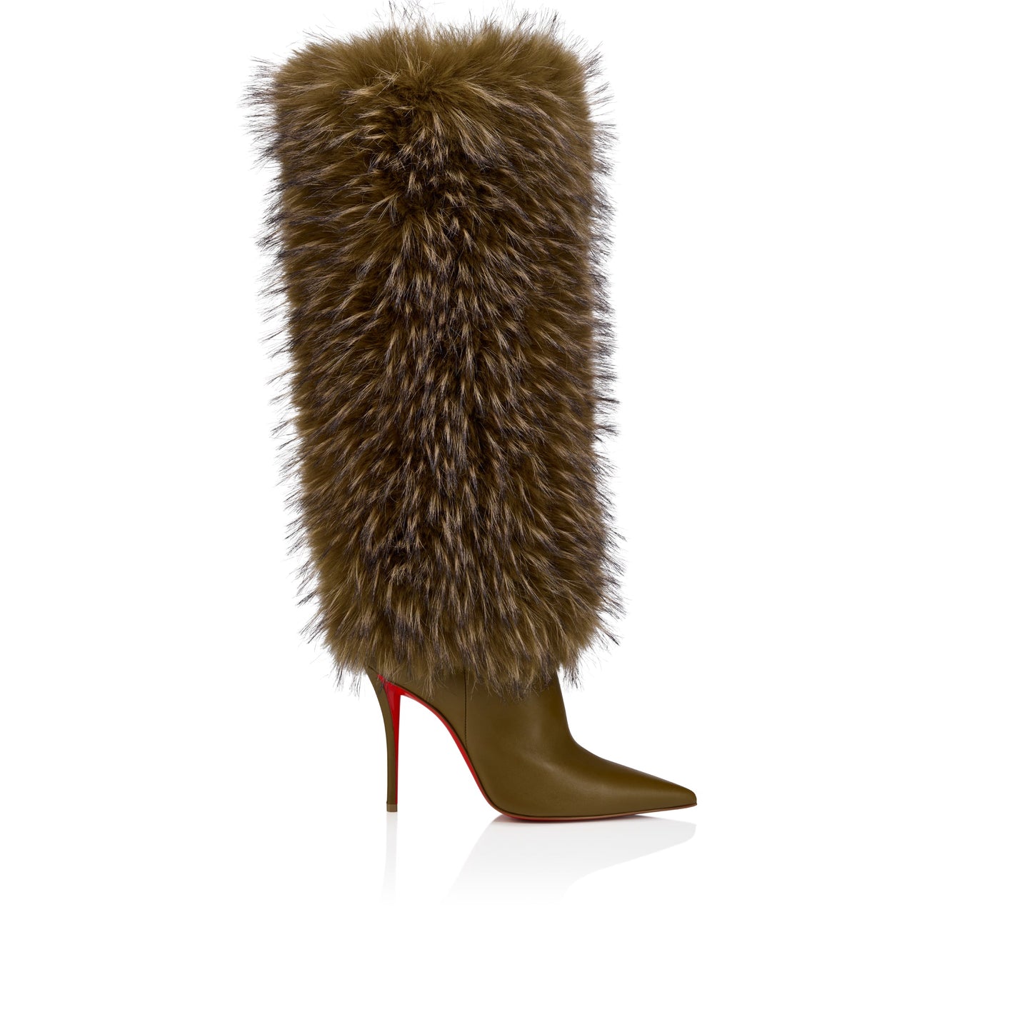 Pointed-toe stiletto heeled faux fur boots