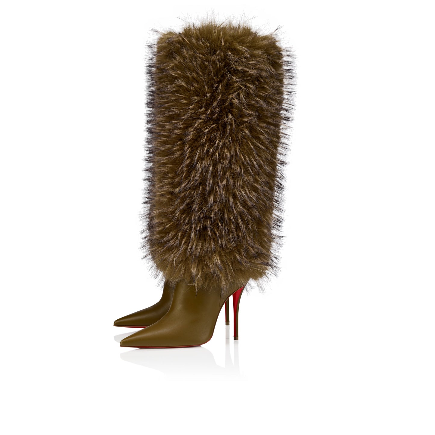 Pointed-toe stiletto heeled faux fur boots