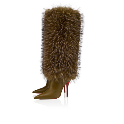 Pointed-toe stiletto heeled faux fur boots