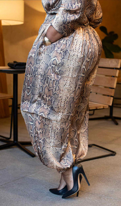 Snake print satin trouser suit