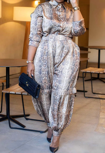 Snake print satin trouser suit