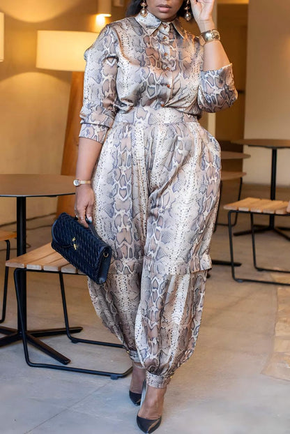 Snake print satin trouser suit