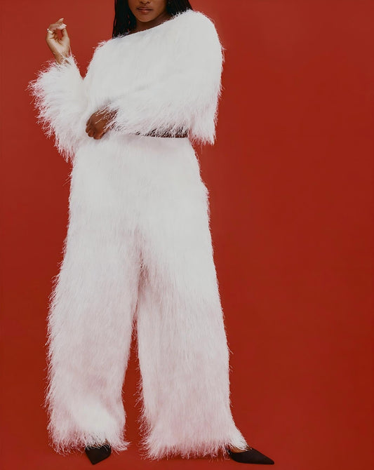 Textured tassel top and trousers set