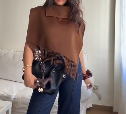 Tassel Collar Shawl Cape