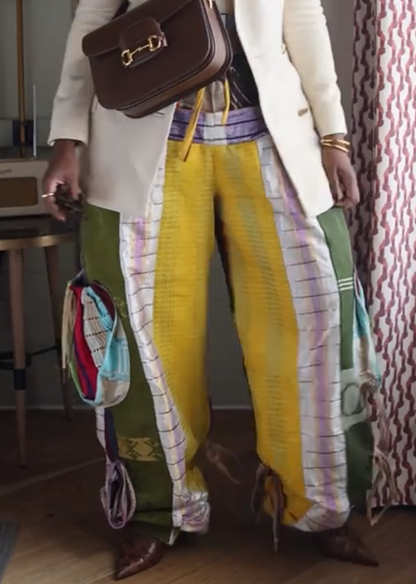 Colorful patchwork wide-leg pocket pants