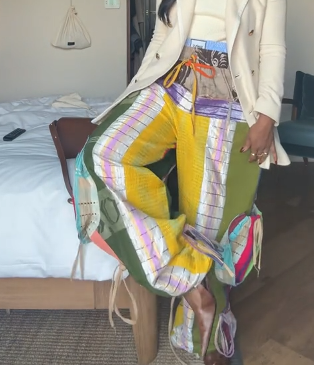 Colorful patchwork wide-leg pocket pants