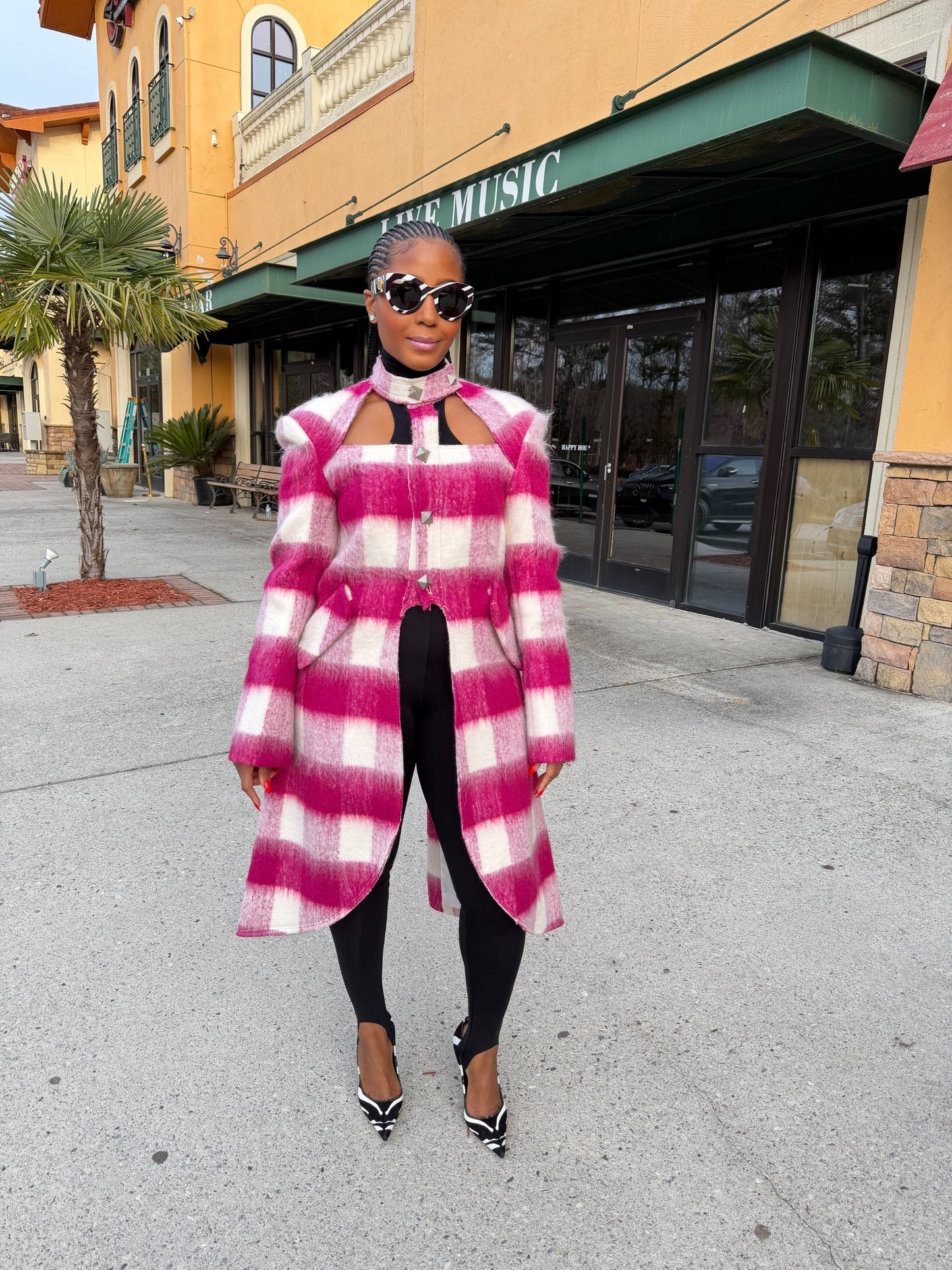 Magenta mohair openwork coat