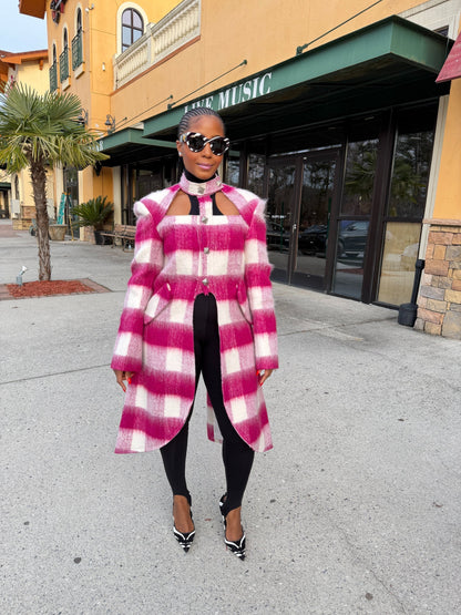 Magenta mohair openwork coat