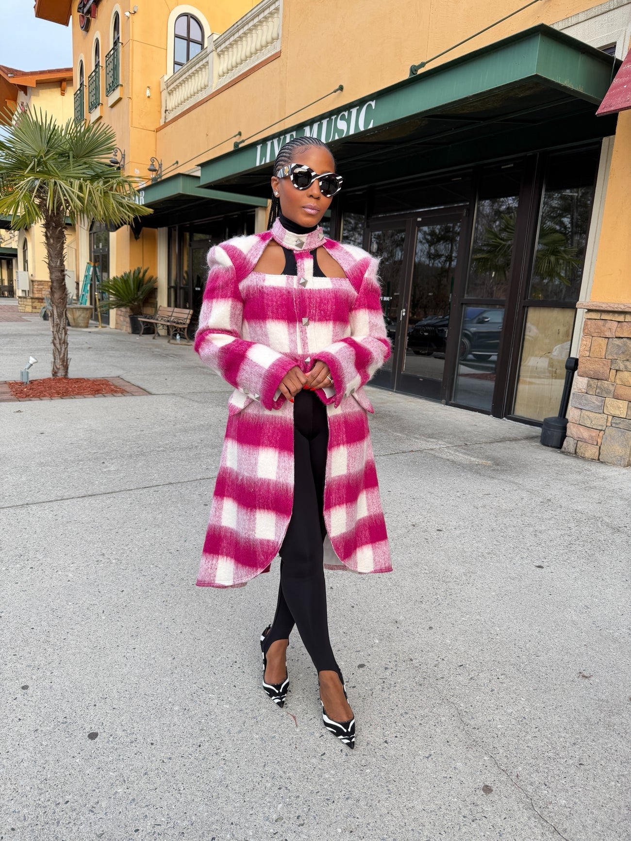 Magenta mohair openwork coat