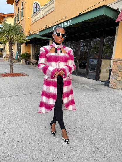 Magenta mohair openwork coat