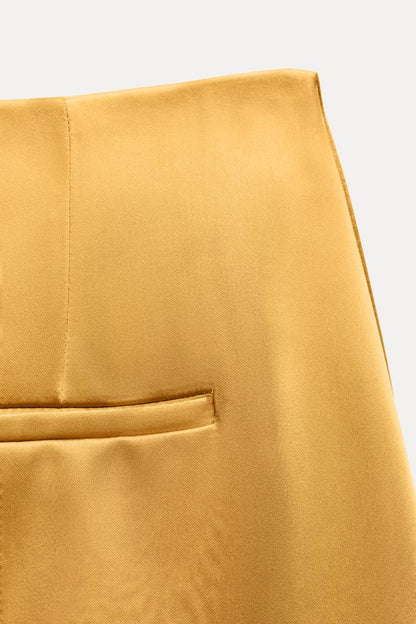 Silk-textured straight-leg pants