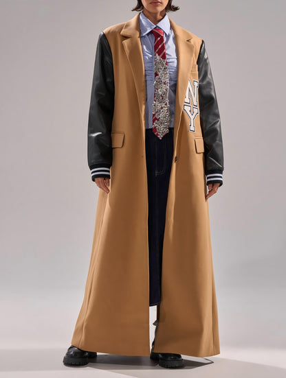 Faux leather long-sleeved baseball jacket