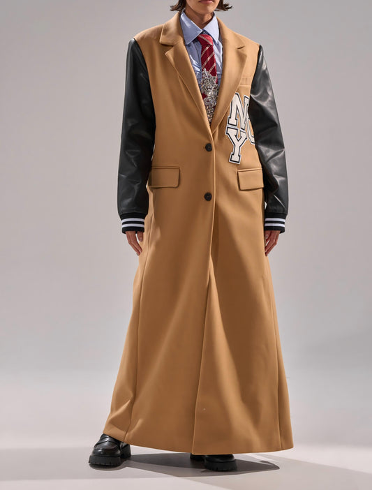 Faux leather long-sleeved baseball jacket