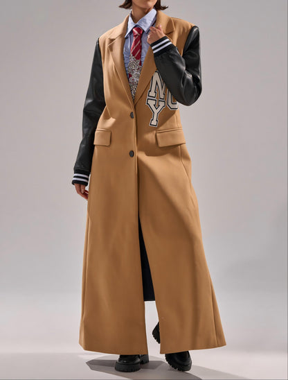 Faux leather long-sleeved baseball jacket