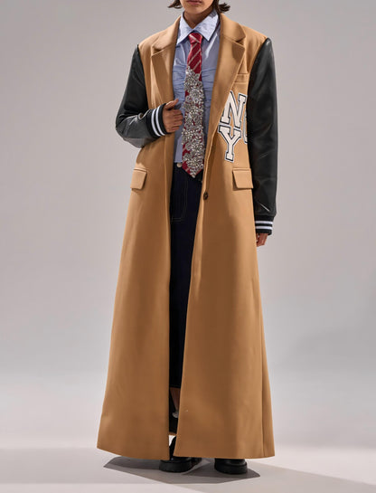 Faux leather long-sleeved baseball jacket