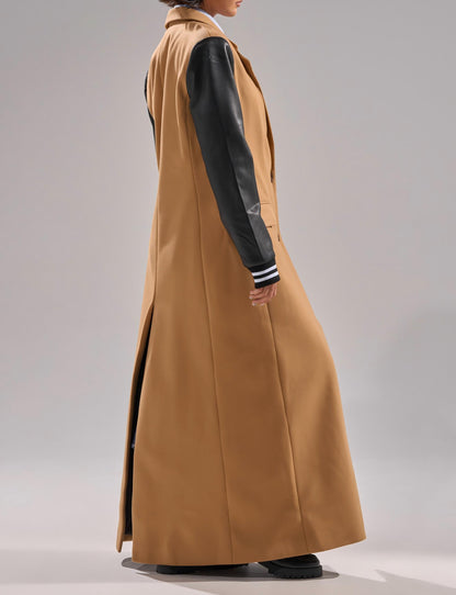 Faux leather long-sleeved baseball jacket