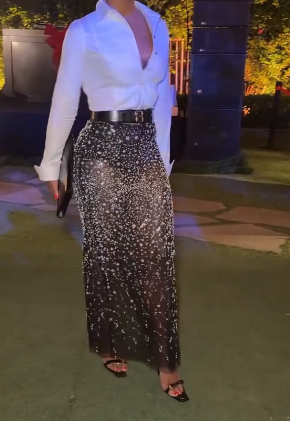 Beaded Silver Fitted Long Dress