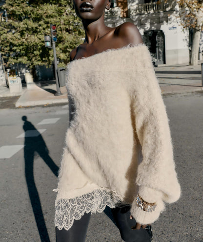 Asymmetrical lace sweater