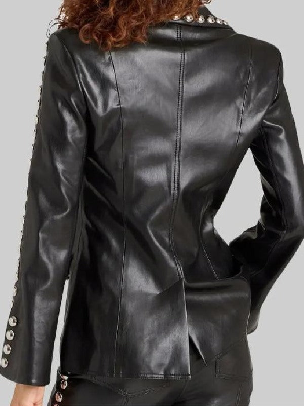 Studded lapel leather jacket