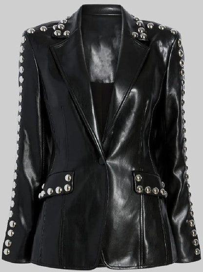 Studded lapel leather jacket